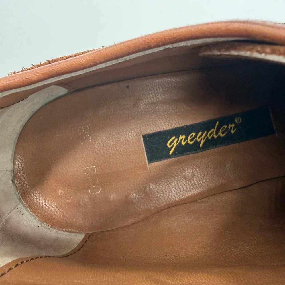 Greyder Cognac Leather Heeled Loafer Booties Size 38 7.5 Lace Up Boat Shoe Style